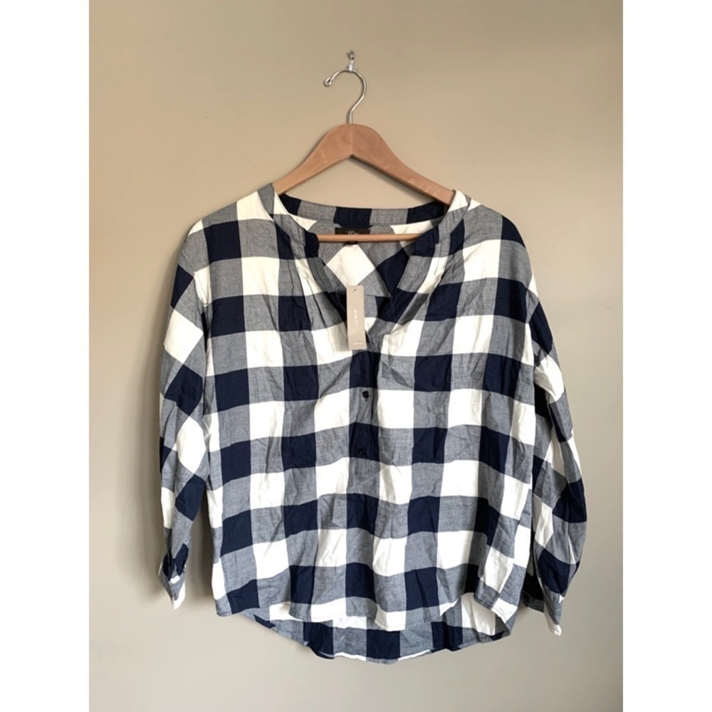 NWT JCREW Navy & White Buffalo Check Top